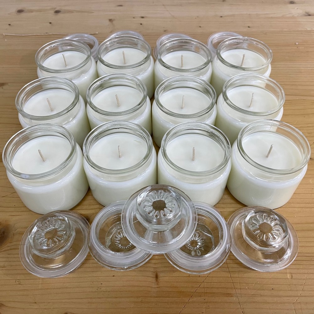 HotStar 12pcs Candle NEUTRAL in Pure Natural Soy Wax Glass mm72x92h White Label, 30-35 Hours