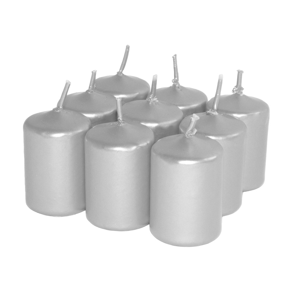 HotStar Unscented Candles Metallic Silver 9Pcs Pillar Duration 6 Hours 35x50 mm
