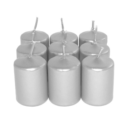 HotStar Unscented Candles Metallic Silver 9Pcs Pillar Duration 6 Hours 35x50 mm
