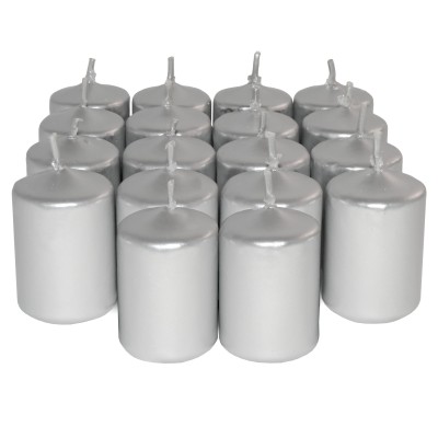 HotStar Unscented Candles Metallic Silver 18 Pcs Pillar Duration 6 Hours 35x50 mm