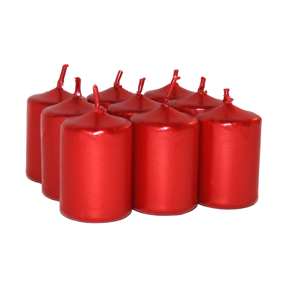HotStar Unscented Candles Metallic Red 9Pcs Pillar Duration 6 Hours 35x50 mm