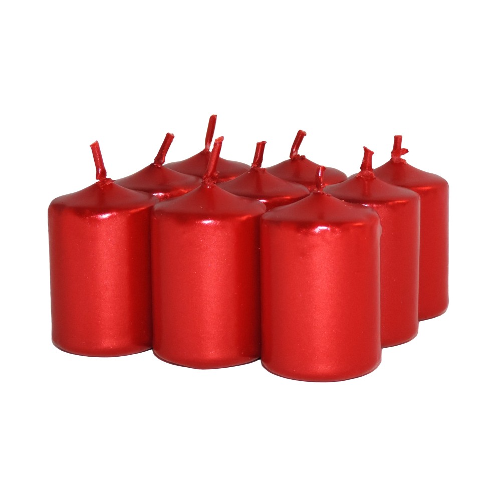 HotStar Candele Non Profumate Rosso Metalizzato 9Pz Moccoli Durata 6 Ore 35x50 mm