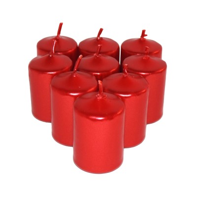 HotStar Unscented Candles Metallic Red 9Pcs Pillar Duration 6 Hours 35x50 mm