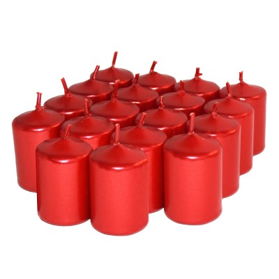 HotStar Unscented Candles Metallic Red 18 Pcs Pillar Duration 6 Hours 35x50 mm