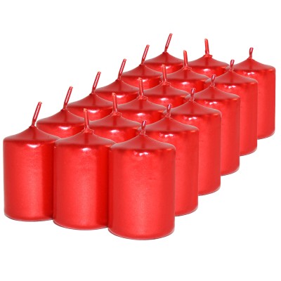 HotStar Unscented Candles Metallic Red 18 Pcs Pillar Duration 6 Hours 35x50 mm