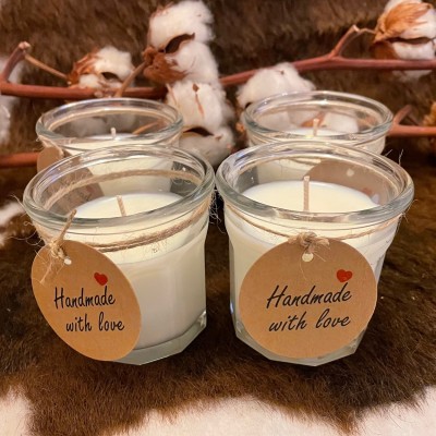 HotStar 4 Pcs Unscented Candle in Pure Natural Soy Wax Samara Glass mm75x75h Made in Italy, 25-30 Hours