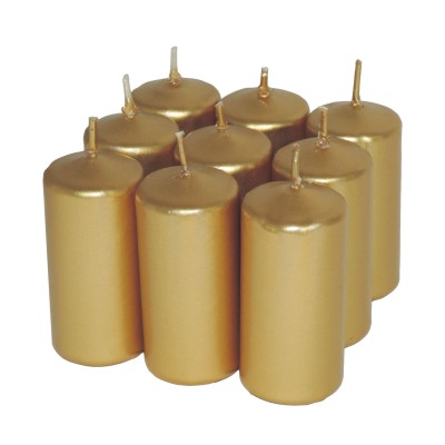 HotStar Unscented Candles Metallic Gold 9Pcs Pillar Duration 7-8 Hours 35x80 mm
