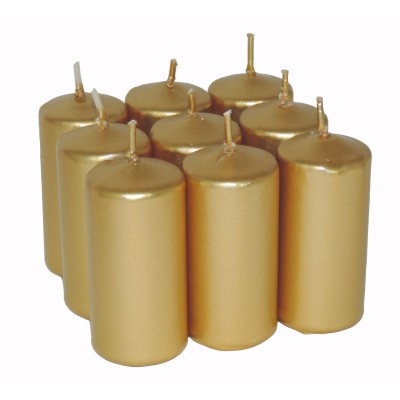 HotStar Unscented Candles Metallic Gold 9Pcs Pillar Duration 7-8 Hours 35x80 mm