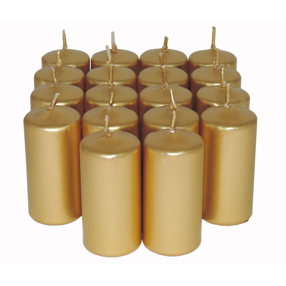 HotStar Unscented Candles Metallic Gold 18 Pcs Pillar Duration 7-8 Hours 35x80 mm