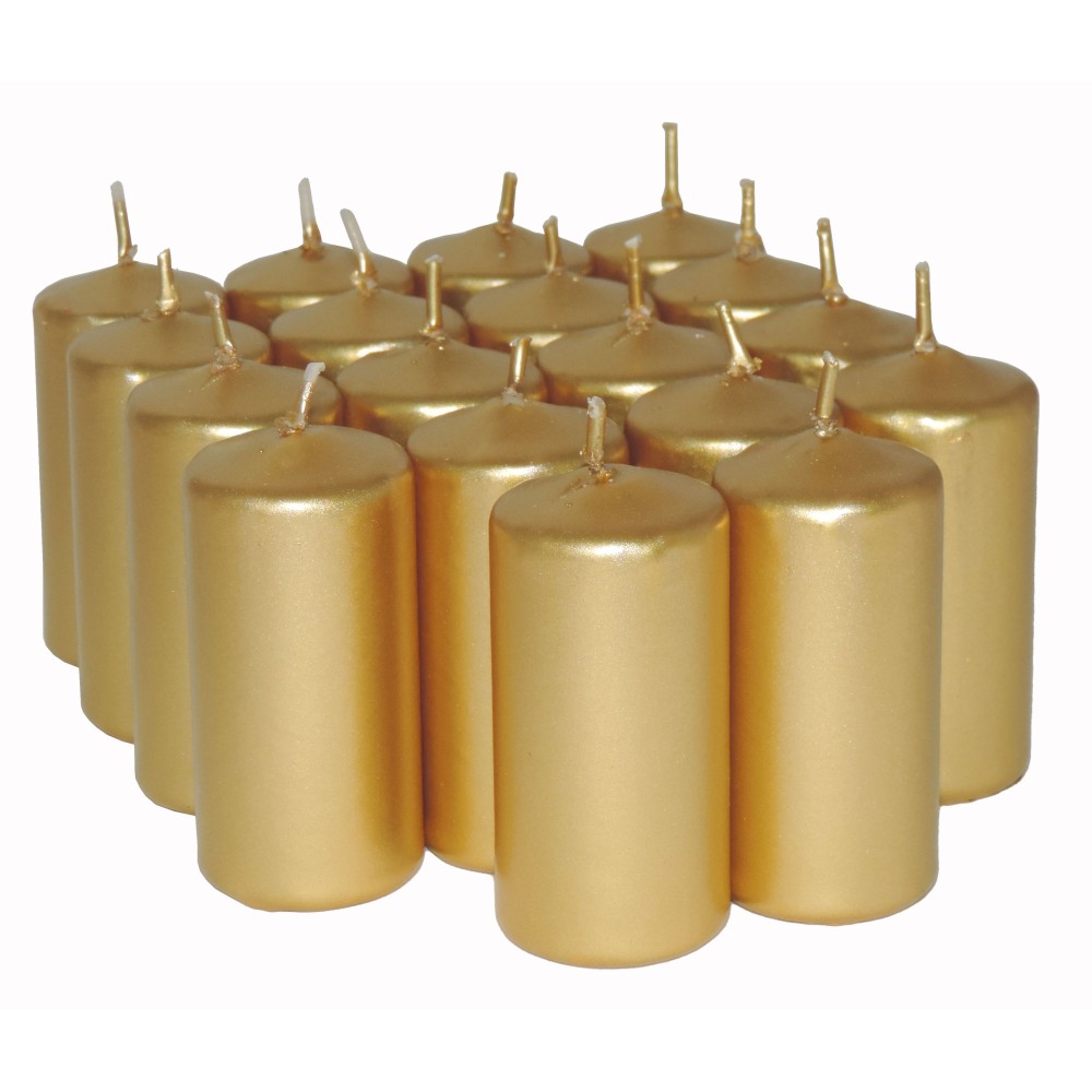 HotStar Unscented Candles Metallic Gold 18 Pcs Pillar Duration 7-8 Hours 35x80 mm