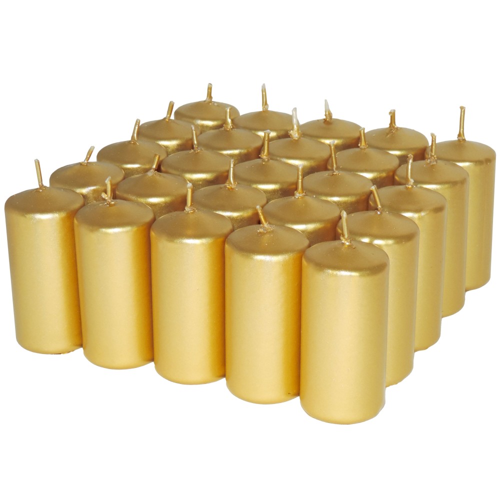 HotStar Unscented Candles Metallic Gold 25 Pcs Pillar Duration 7-8 Hours 35x80 mm