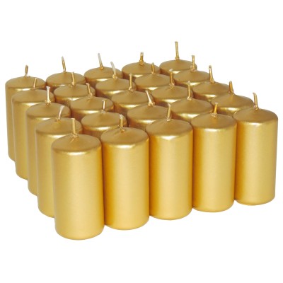 HotStar Unscented Candles Metallic Gold 25 Pcs Pillar Duration 7-8 Hours 35x80 mm