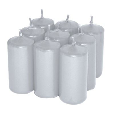 HotStar Unscented Candles Metallic Silver 9Pcs Pillar Duration 7-8 Hours 35x80 mm