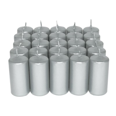 HotStar Unscented Candles Metallic Silver 25 Pcs Pillar Duration 7-8 Hours 35x80 mm