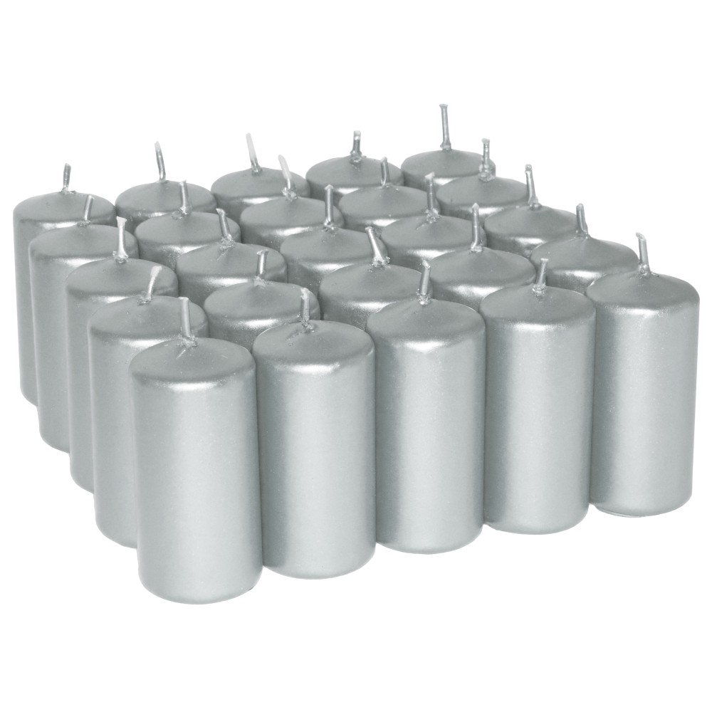 HotStar Unscented Candles Metallic Silver 25 Pcs Pillar Duration 7-8 Hours 35x80 mm