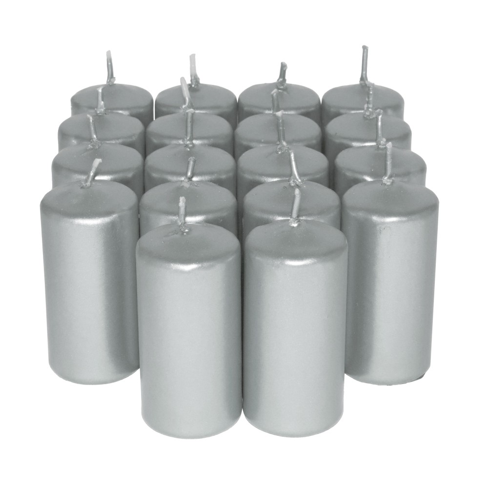 HotStar Unscented Candles Metallic Silver 18 Pcs Pillar Duration 7-8 Hours 35x80 mm