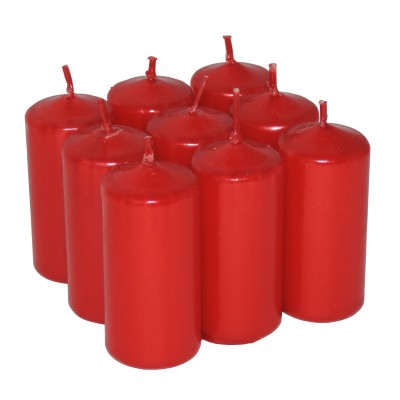 HotStar Unscented Candles Metallic Red 9Pcs Pillar Duration 7-8 Hours 35x80 mm
