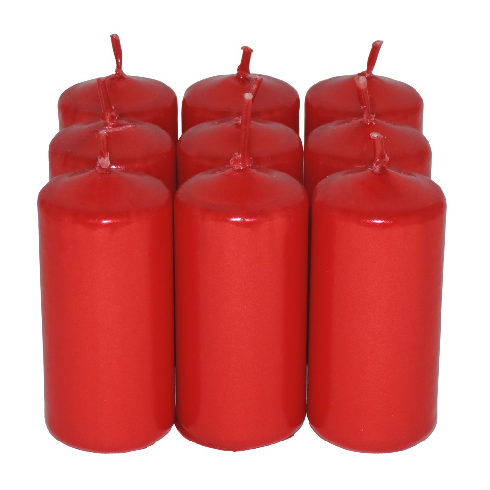 HotStar Unscented Candles Metallic Red 9Pcs Pillar Duration 7-8 Hours 35x80 mm