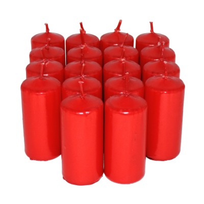 HotStar Unscented Candles Metallic Red 18 Pcs Pillar Duration 7-8 Hours 35x80 mm