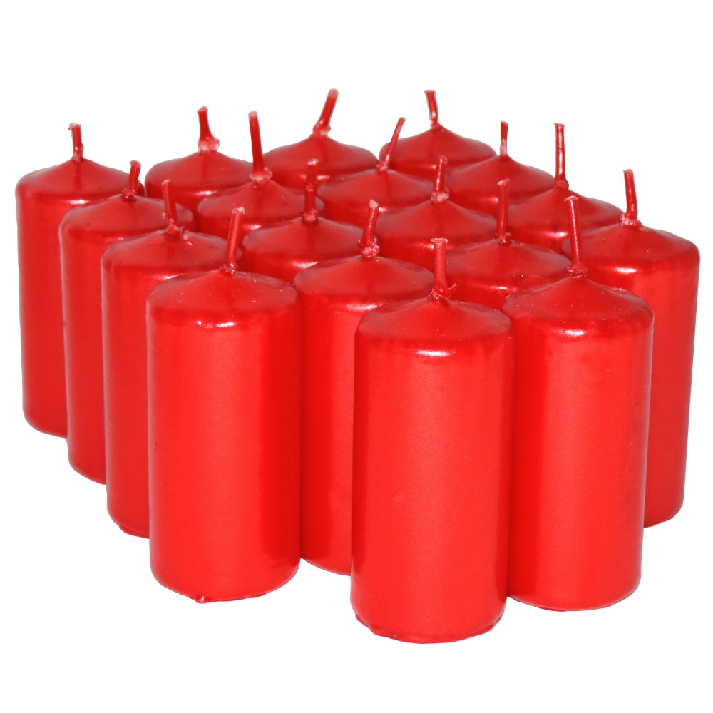 HotStar Unscented Candles Metallic Red 18 Pcs Pillar Duration 7-8 Hours 35x80 mm