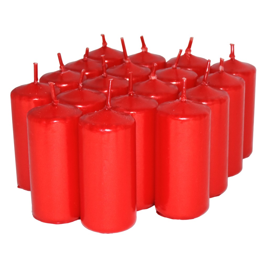 HotStar Candele Non Profumate Rosso Metalizzato 18Pz Moccoli Durata 7-8 Ore 35x80 mm