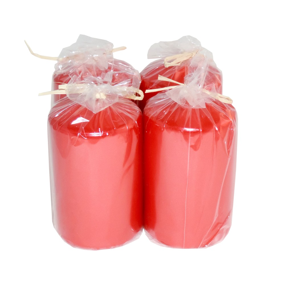 HotStar Metallic Red Candles Pillars 4 Pcs Burning 30 Hours 60x100 mm Unscented