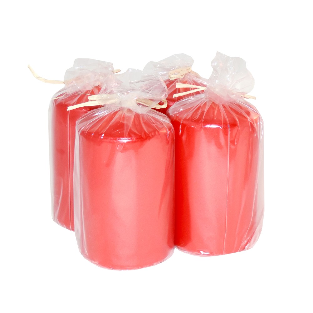 HotStar Metallic Red Candles Pillars 4 Pcs Burning 30 Hours 60x100 mm Unscented