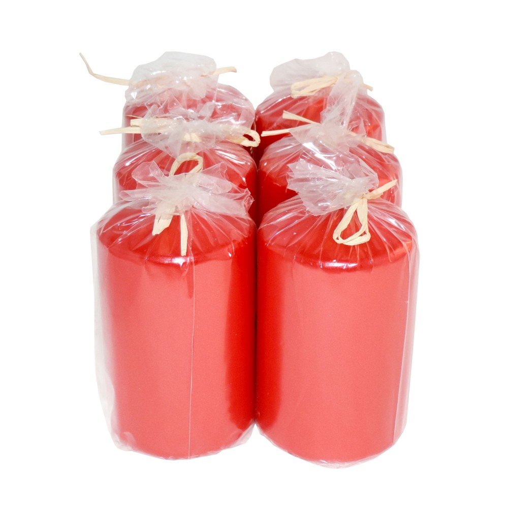 HotStar Metallic Red Candles Pillars 6 Pcs Burning 30 Hours 60x100 mm Unscented