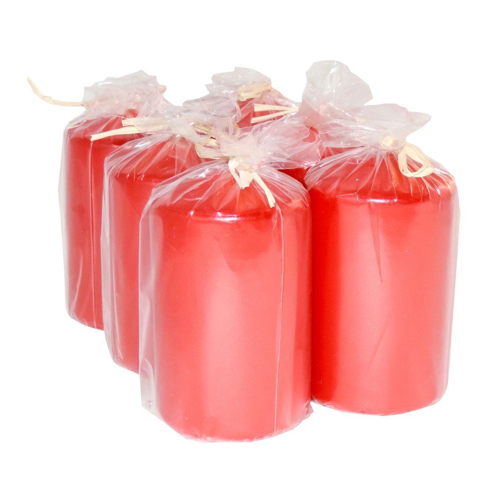 HotStar Metallic Red Candles Pillars 6 Pcs Burning 30 Hours 60x100 mm Unscented
