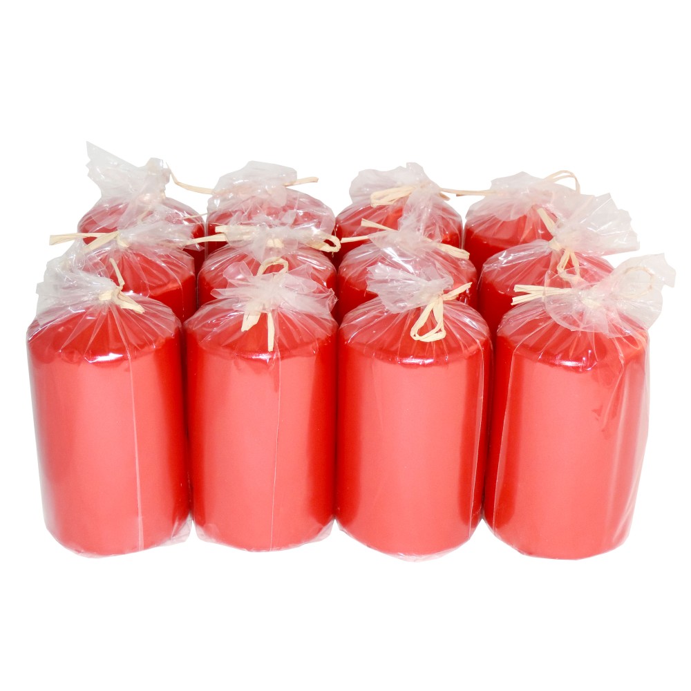 HotStar Metallic Red Candles Pillars 12 Pcs Burning 30 Hours 60x100 mm Unscented