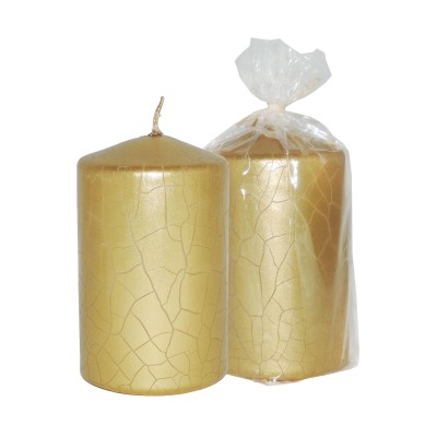 HotStar Crack Metallic Gold Candles Pillars 4 Pcs Burning 30 Hours 60x100 mm Unscented