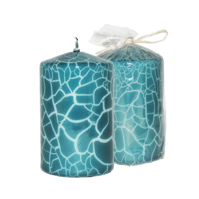 HotStar Crack Metallic Turquoise Candles Pillars 12 Pcs Burning 30 Hours 60x100 mm Unscented