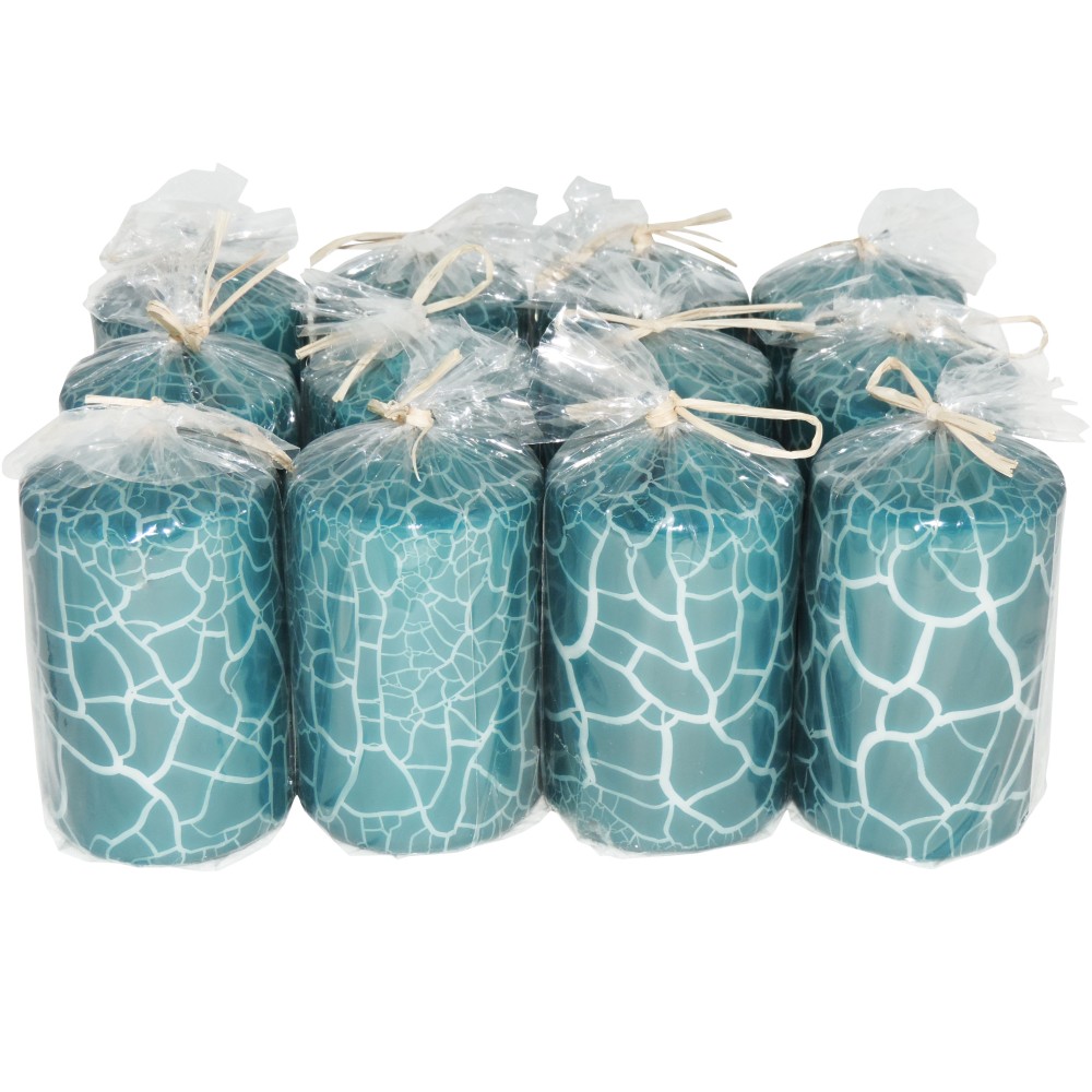 HotStar Crack Metallic Turquoise Candles Pillars 12 Pcs Burning 30 Hours 60x100 mm Unscented