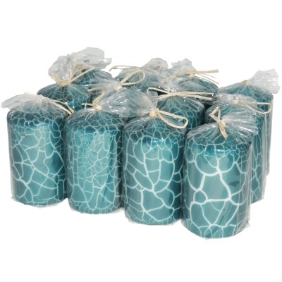 HotStar Crack Metallic Turquoise Candles Pillars 12 Pcs Burning 30 Hours 60x100 mm Unscented