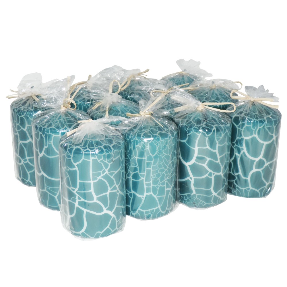 HotStar Crack Metallic Turquoise Candles Pillars 12 Pcs Burning 30 Hours 60x100 mm Unscented