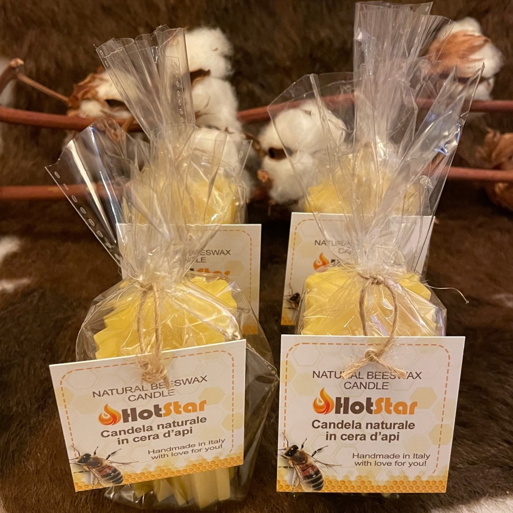 HotStar 4Pcs Candle in Pure Natural Beeswax 44x44x75h mm Made in Italy