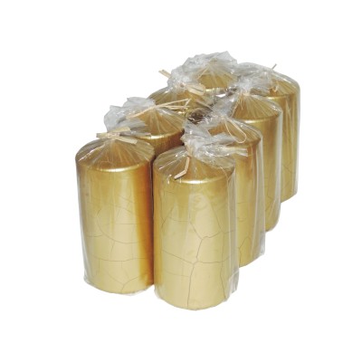 HotStar Crack Metallic Gold Candles Pillars 8 Pcs Burning 69 Hours 70x140 mm Unscented