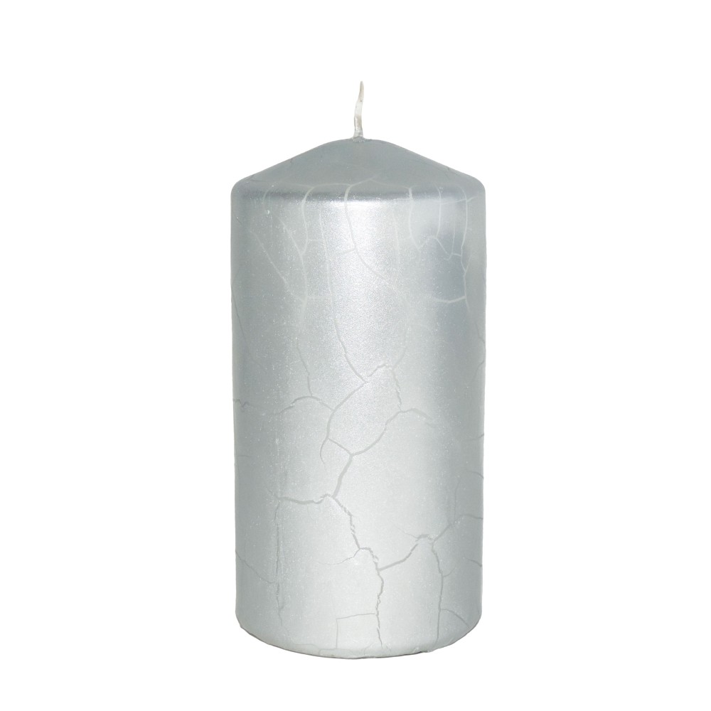 HotStar Crack Metallic Silver Candles Pillars 4 Pcs Burning 69 Hours 70x140 mm Unscented