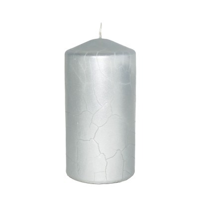 HotStar Crack Metallic Silver Candles Pillars 8 Pcs Burning 69 Hours 70x140 mm Unscented