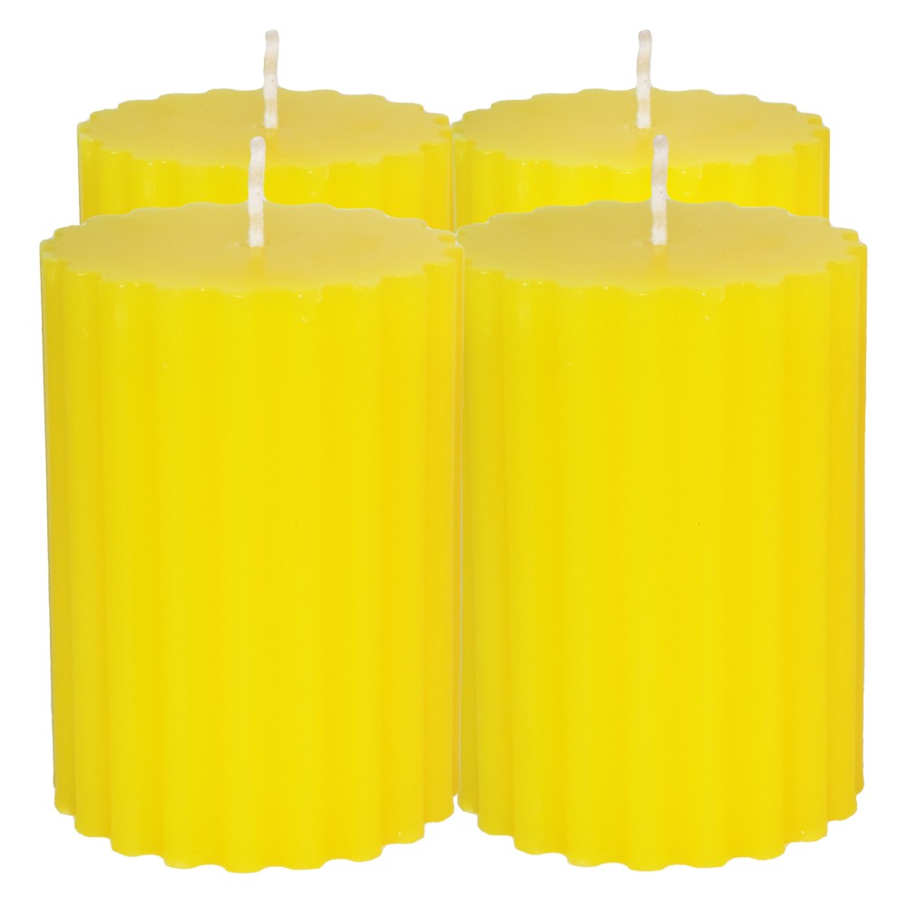 HotStar Pillar Wax Cylindrical Candles Duration 55 Hours d75 h100 mm Yellow Color Set of 4 Pieces