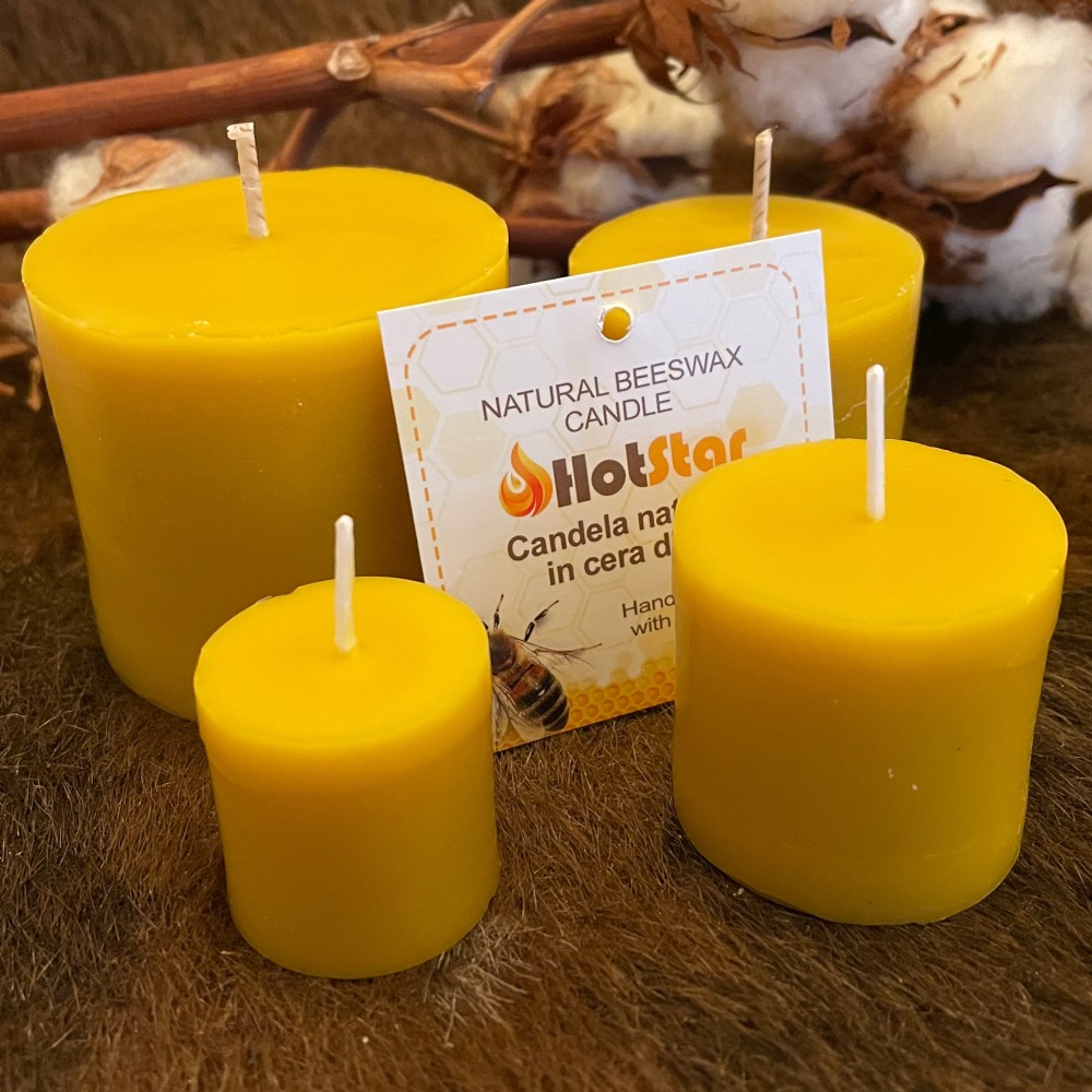 HotStar Set 4Pcs Pillar Candles in Pure Natural Beeswax 4 sizes, Made in Italy