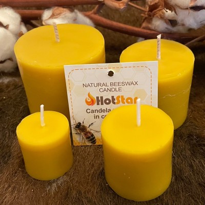 HotStar Set 4Pcs Pillar Candles in Pure Natural Beeswax 4 sizes, Made in Italy