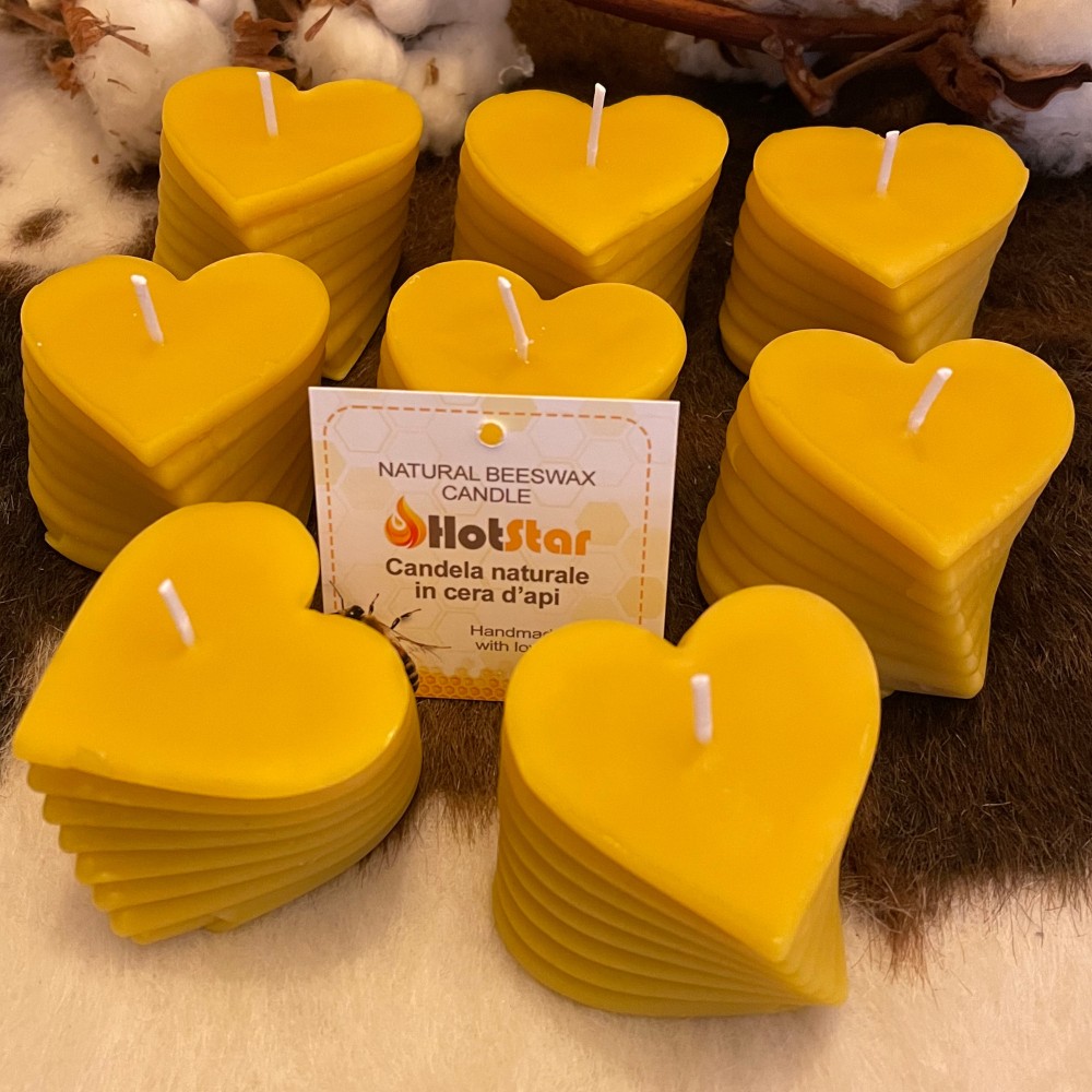 HotStar Set 8Pcs Bee Heart Candles in Pure Natural Beeswax, Made in Italy