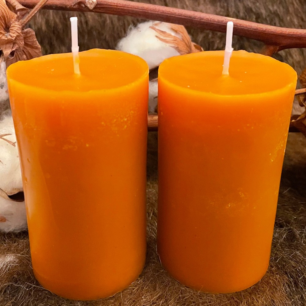 HotStar 2 Pieces | Pillar Candles in Pure Beeswax | Burning 20-30 Hours Each | Scented Orange & Honey | Size mm48x80