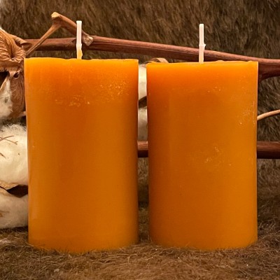 HotStar 2 Pieces | Pillar Candles in Pure Beeswax | Burning 20-30 Hours Each | Scented Orange & Honey | Size mm48x80