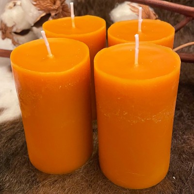 HotStar 4 Pieces | Pillar Candles in Pure Beeswax | Burning 20-30 Hours Each | Scented Orange & Honey | Size mm48x80