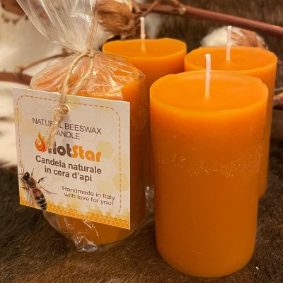 HotStar 4 Pieces | Pillar Candles in Pure Beeswax | Burning 20-30 Hours Each | Scented Orange & Honey | Size mm48x80