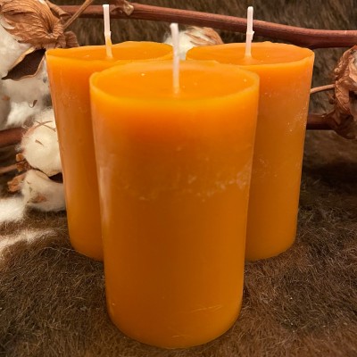 HotStar 3 Pieces | Pillar Candles in Pure Beeswax | Burning 20-30 Hours Each | Scented Orange & Honey | Size mm48x80