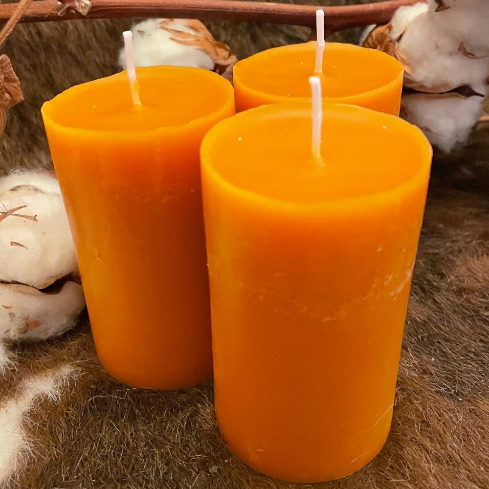 HotStar 3 Pieces | Pillar Candles in Pure Beeswax | Burning 20-30 Hours Each | Scented Orange & Honey | Size mm48x80
