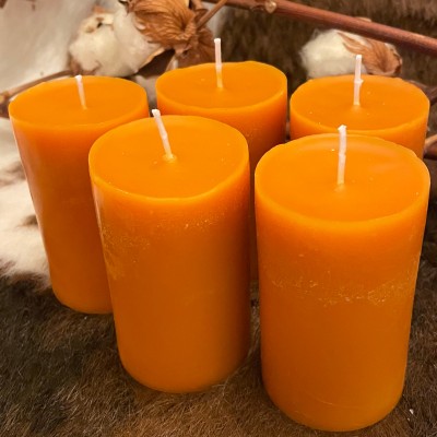 HotStar 5 Pieces | Pillar Candles in Pure Beeswax | Burning 20-30 Hours Each | Scented Orange & Honey | Size mm48x80